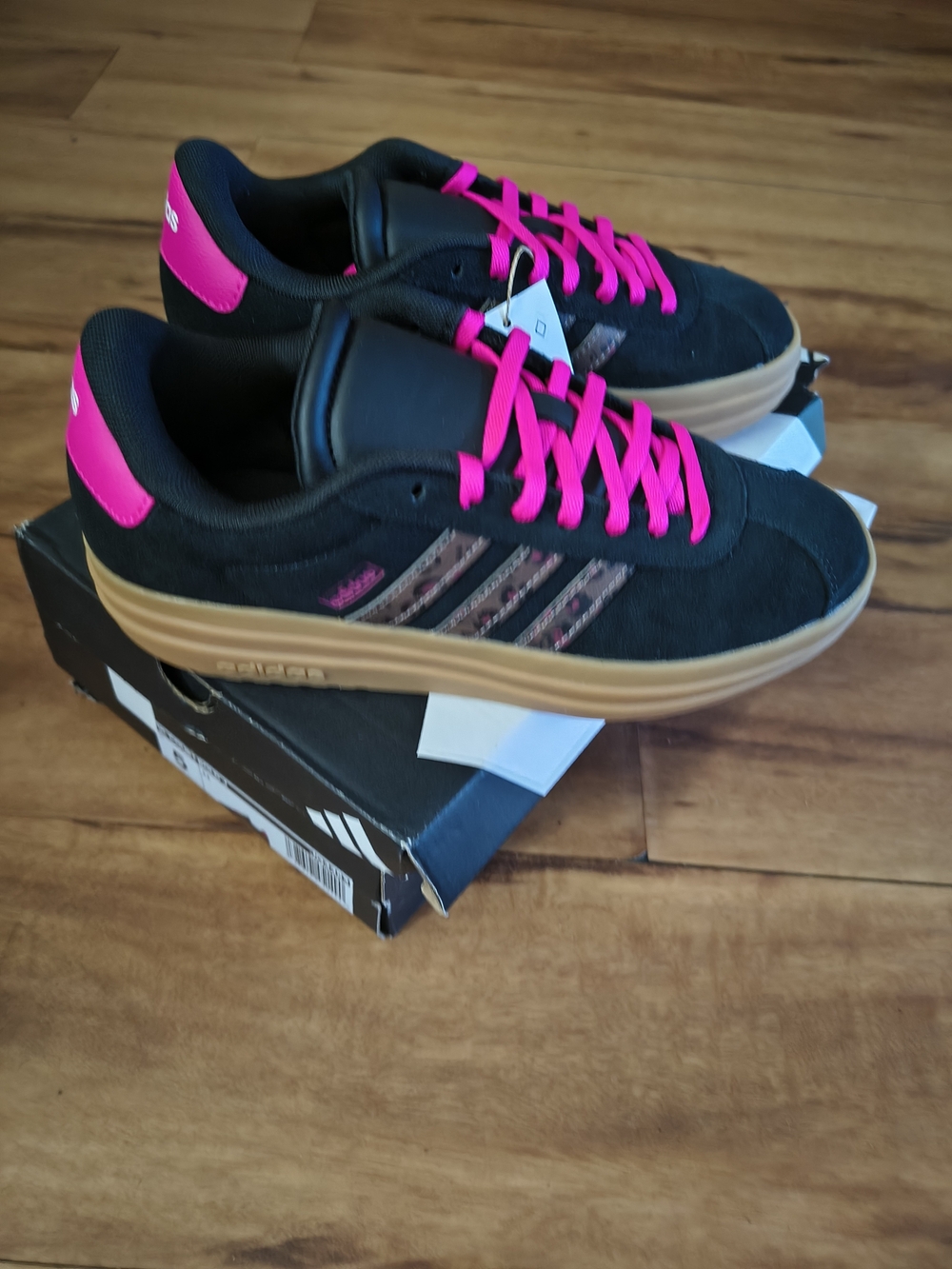 adidas Kids Black Sneakers with Pink Accents and Gum Sole